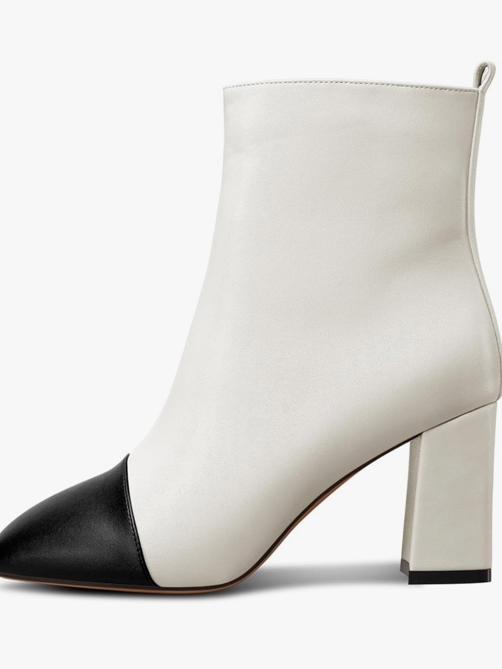 Women's Two-Tone Ankle Boots - White with Black Cap Toe